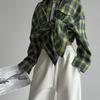 New Vintage Women Oversized Long Sleeve Plaid Shirt Blouse Tops Autumn Winter Button Down Loose Lapel Pocket Shirt Korean Style