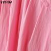 VONDA Women Summer O-neck Short Sleeve Lace Hem Casual Ruffled Blouse