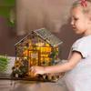 Puppenhaus Bausatz Mini DIY Blumenhaus Handgefertigt 3D Puzzle Montage Bauspielzeug Heim Schlafzimmer Dekoration mit Möbeln Puppenhäuser