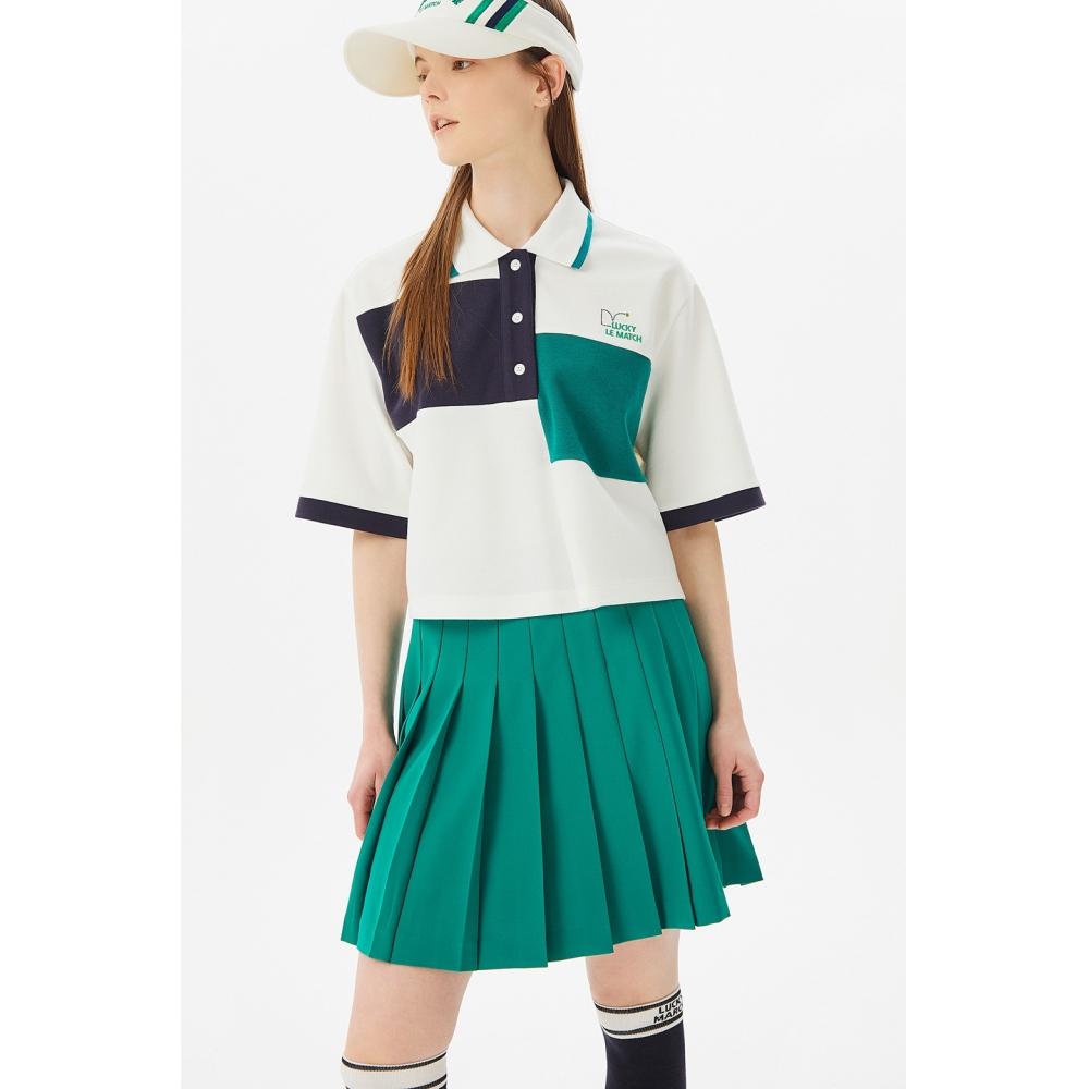 

LUCKYMARCHE Colorblocked Cropped Polo for womenQWTAX22323IVX
