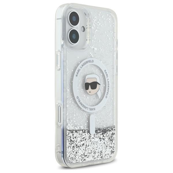 Karl Lagerfeld Klhmp16Slgkisgh Iphone 16 6.1 Hardcase Transparent Liquid Glitter Karl Head Magsafe
