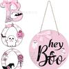 Pink Halloween Decor 2 Pieces Halloween Boo Wooden Door Tags Pink Ghost Wooden Door Tags