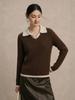 Retro Cable Knit Wool Two-Piece Color Block Lapel Sweater - Women's College Style Slimming Top