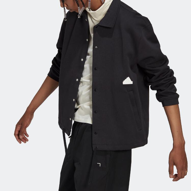 adidas Logo Button-Up Collared Jacket Men Outerwear Black HN1949