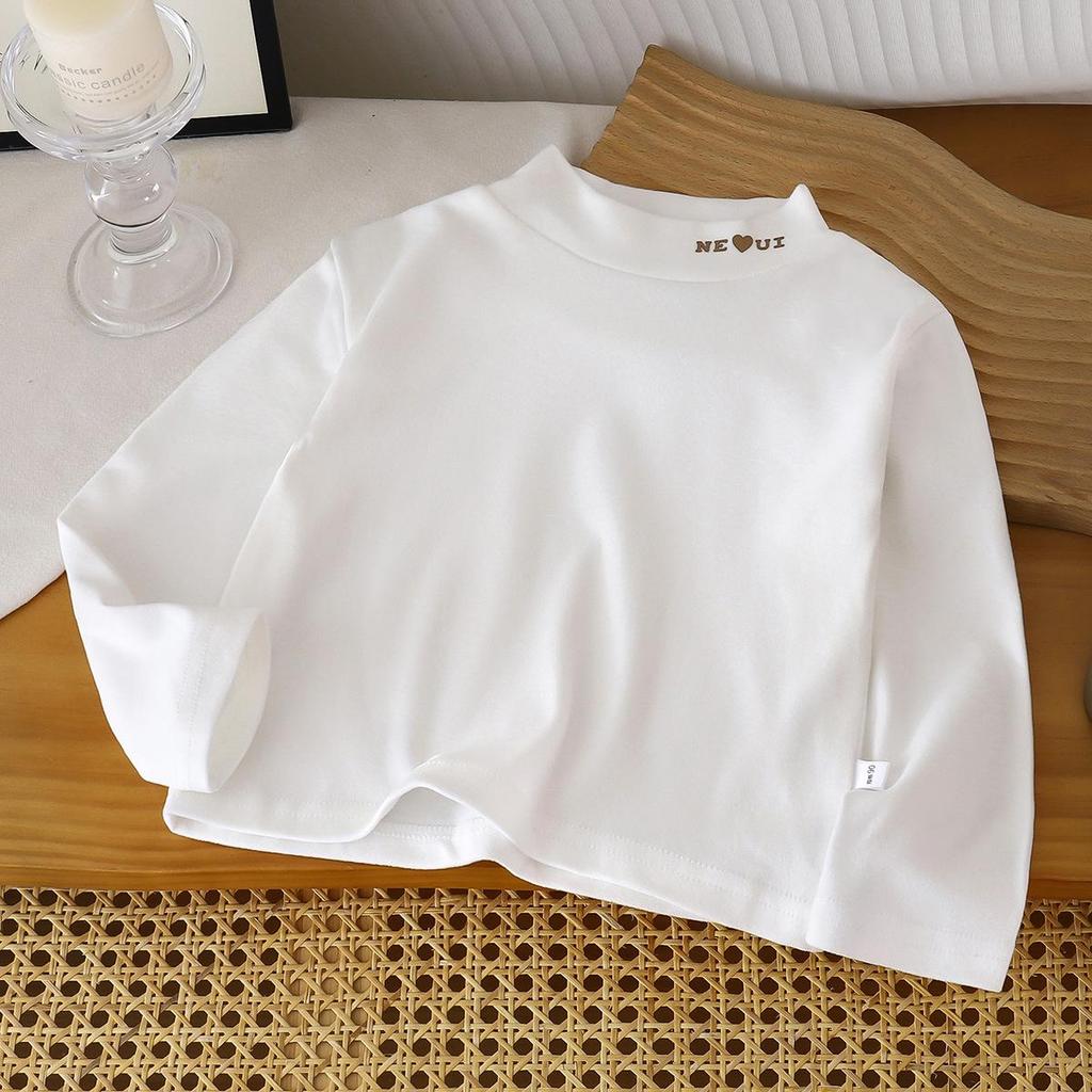 Children's German Velvet Warm Semi-High Neck Solid Color Long Sleeve Top for Boys and Girls