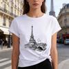 Women's 90s T Shirt Paris Print T-shirt Girl Short Sleeve Crew Neck Casual Tees Tops for Sprin