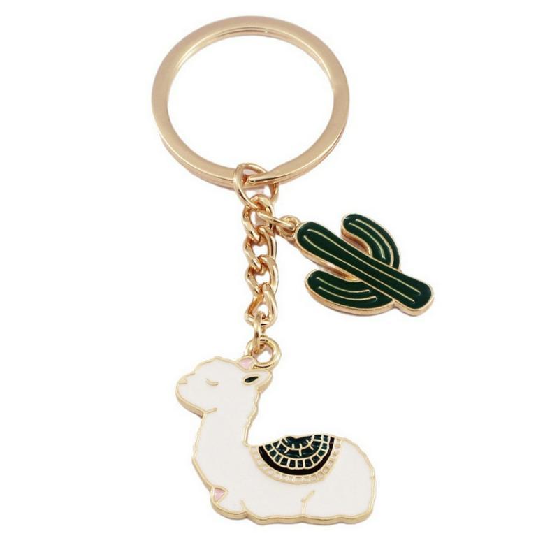 Cartoon Desert Alpaca Cactus Key Rings Lovely Creative Animal Plant Keychains Scratch Resistant for Car Keys Bag Decor