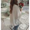 Spring and summer pullover gray long-sleeved cotton other sources temperament commuter lantern sleeves solid color round neck chiffon shirt