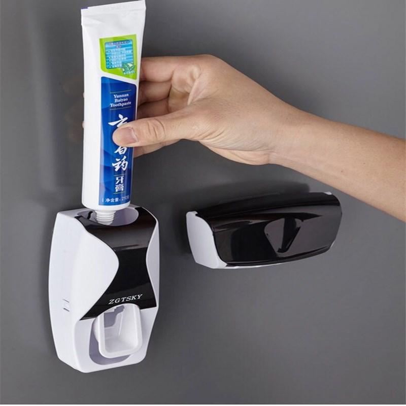 Automatic Toothpaste Dispenser Wall Mount Dust-proof Toothbrush Holder Wall Mount Storage Rack Bathroom Accessories Set Squeezer