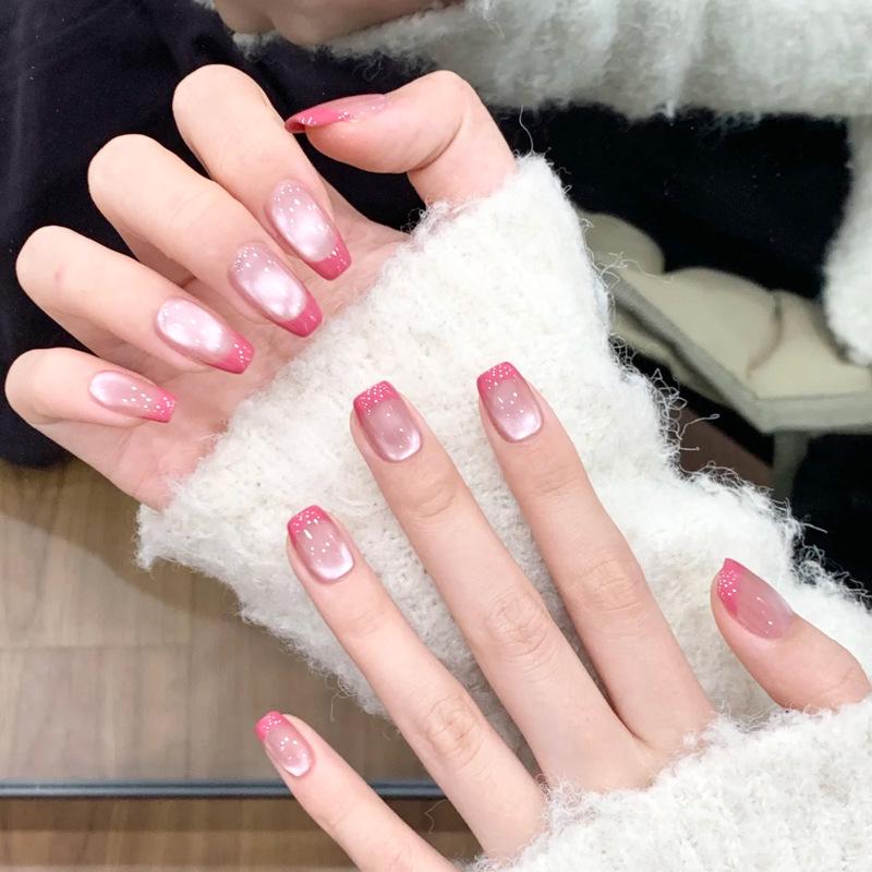 

Носимые ногти «Кошачий глаз»: Роскошные французские ногти ручной работы с красным краем - Летние накладные типсы в стиле Xiaohongshu Complete Set (M/S/XS) #30pcs/board