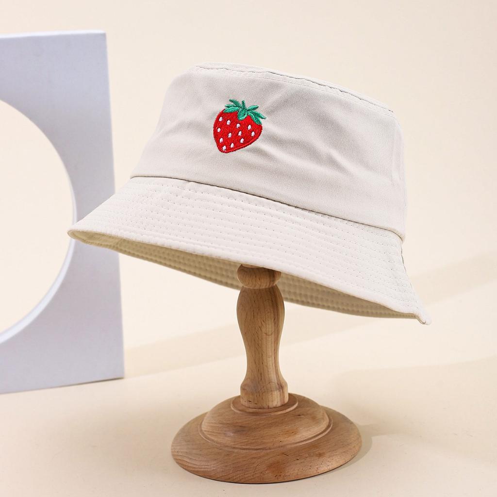 Cappello da pescatore estivo unisex carino per donna, ricamo a tinta unita, fragola, per esterni, miglior abbinamento per coppia, cappello da sole da pescatore, regalo per uomo