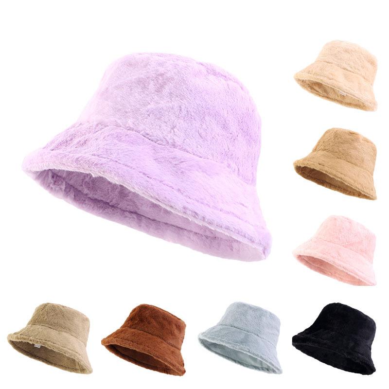 Simple and Versatile Autumn and Winter Imitation Rabbit Fur Basin Hat, Sun Hat, Outdoor Warm Bucket Hat JDPM-