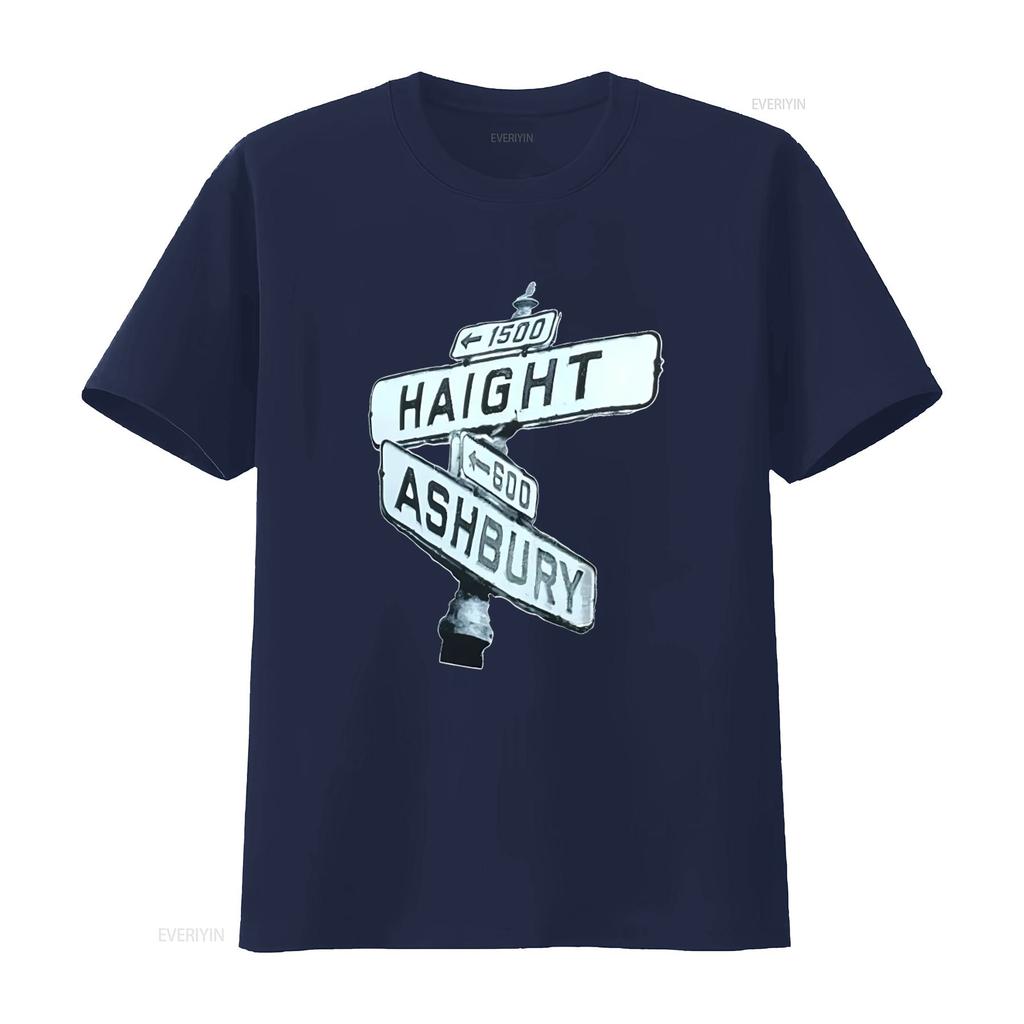 Haight Ashbury Street Sign San Francisco Pre Shrunk 100 Cotton Hand Screened T Shirt Vintage Washed Stylish Streetwear