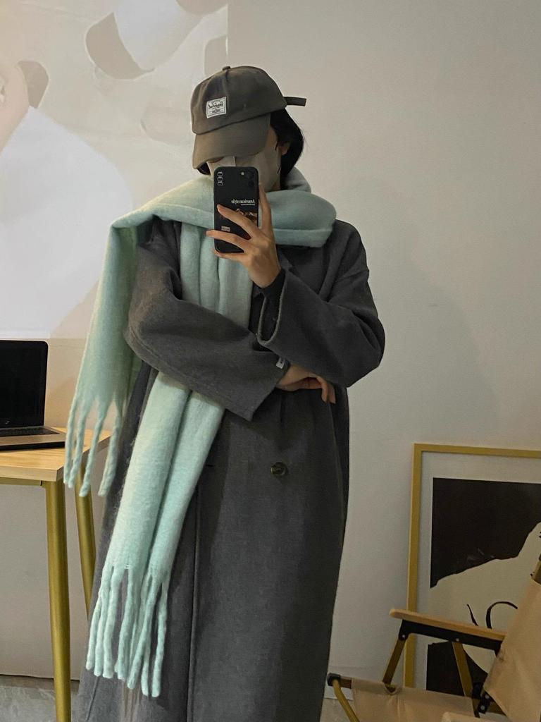 Korean Style Imitation Cashmere Plaid Scarf - Women's Warm, Thick, and Versatile Neck Warmer for Fall and Winter.