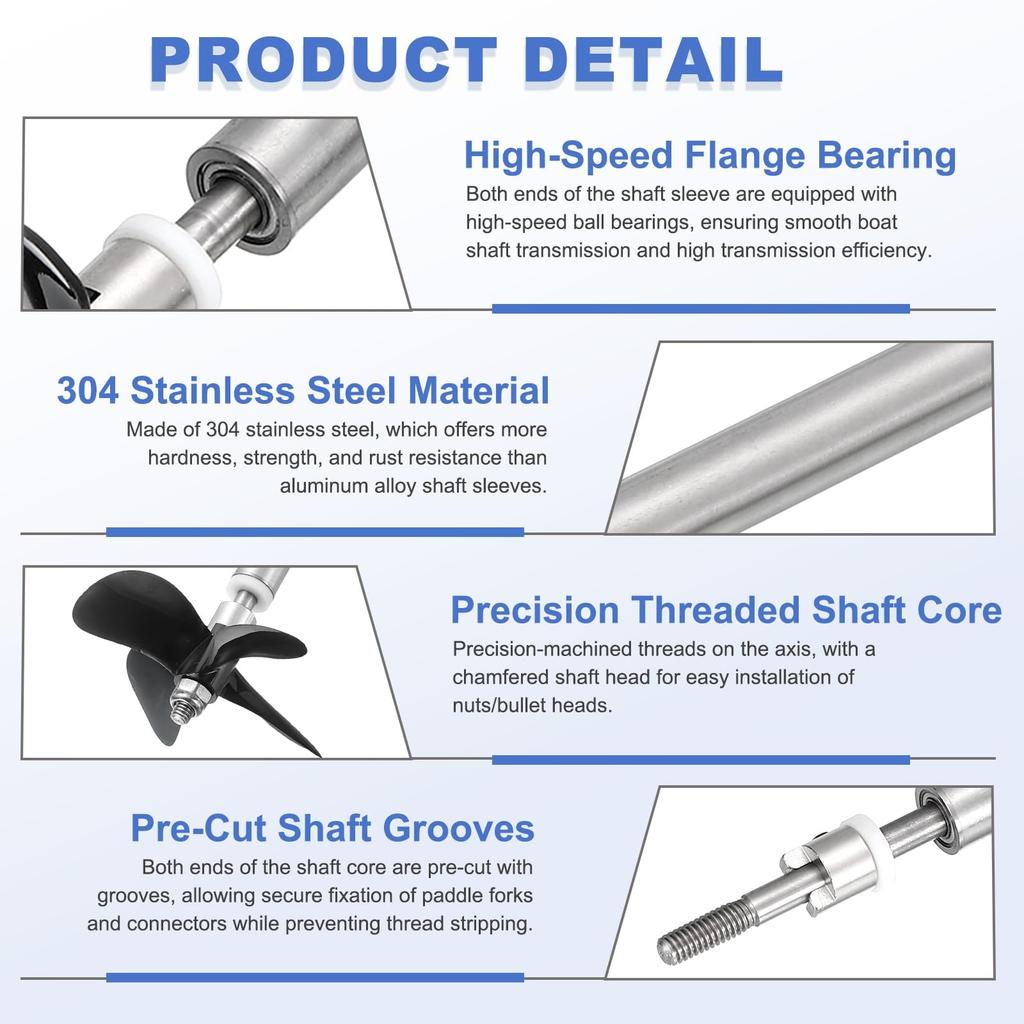 uxcell RC Boat Drive Shaft W Propeller and Coupling Joint Assembly Kit, L100mm Shaft, L50mm Sleeve, D55mm Four Propeller, Fits 5mm Motor Shaft