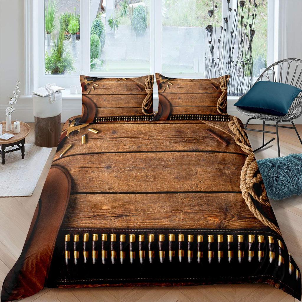 Western Cowboy Duvet Cover Set Vintage Farmhouse Bedding Set For Kids Boys Teens Queen Size Soft 2/3pcs Polyester Quilt Cover