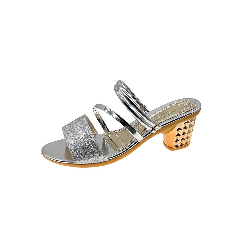 

Горячая Распродажа Летняя Высококачественная Женская Обувь Модные Цвета Повседневные Высокий Каблук Открытый Носок Толстый Каблук Женские Тапочки 36