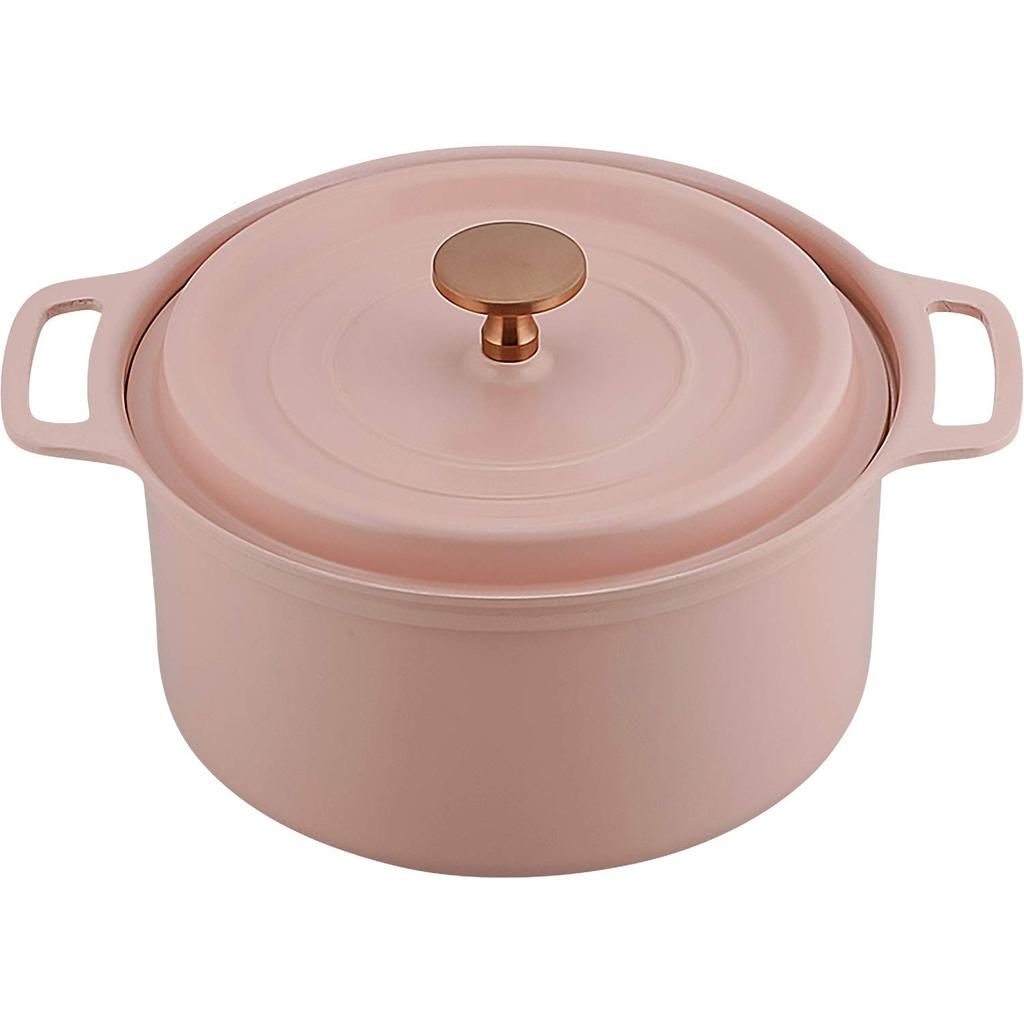 Wahei Freiz Lighter than Cast Iron Pot, 18cm, Matte Pink, Flavor-Retaining, IH, Gas, and Oven Compatible, Recipe Included, Cookshare RB-1509