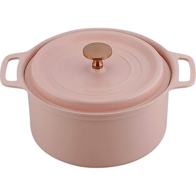 Lighter Than Cast Iron Pot, 18cm, Matte Pink, Retains Flavor, Induction, Gas, and Oven Compatible, Recipe Included, Cookshare RB-1509
