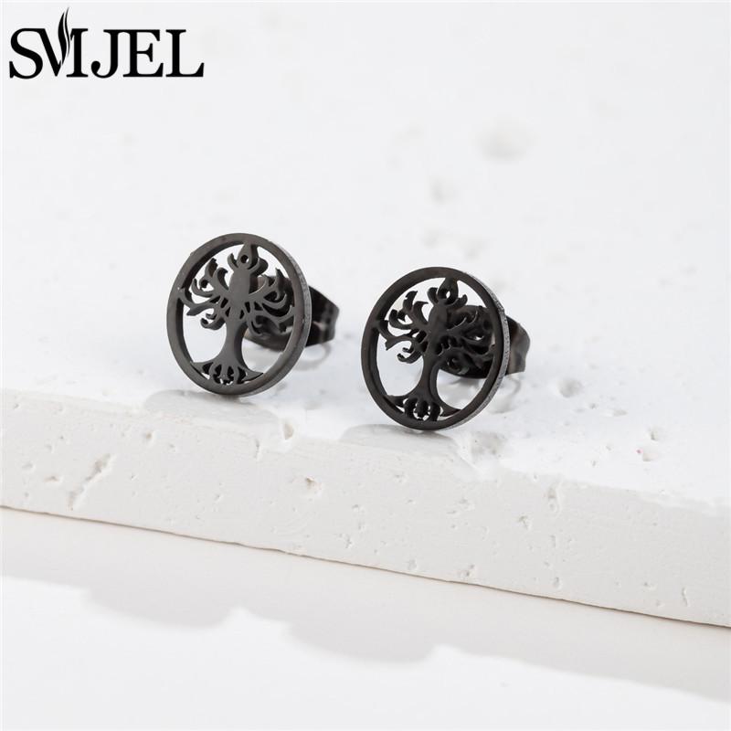 Vintage Tree of Life Stainless Steel Earrings for Women Fashion Norse Mythology Yggdrasil Jewelry World Peace Ear Studs Gift