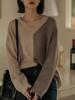 European Chic V-Neck Color Block Pure Wool Women's Sweater, Autumn Winter Loose Knit Pullover.