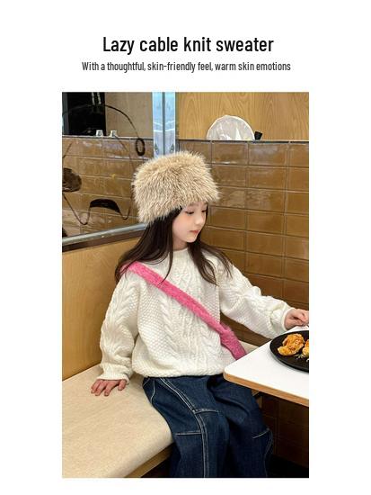 YOJIA Flickors Trendiga Vinter 2025 Stickad Tröja – Mysig, Varm och Förtjockad för Barn.