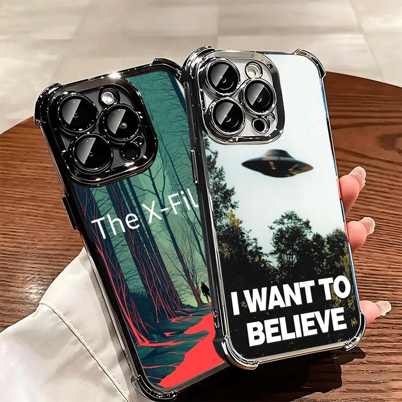 The X Files I Want to Believe Plating Phone Case For Iphone 16 17 Pro Max Air 16E 14 15 Plus 12 13 Mini Anti-Fall Airabag Cover