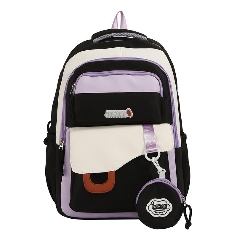 Large Capacity Girls Backpack Color Contrast Student Schoolbag