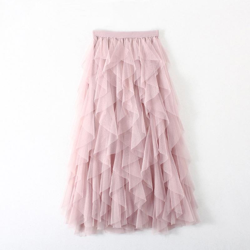 Tulle Skirt Women Long Mesh Skirt Spring Summer Black Pink Net Yarn High Waist Pleated Skirt Female
