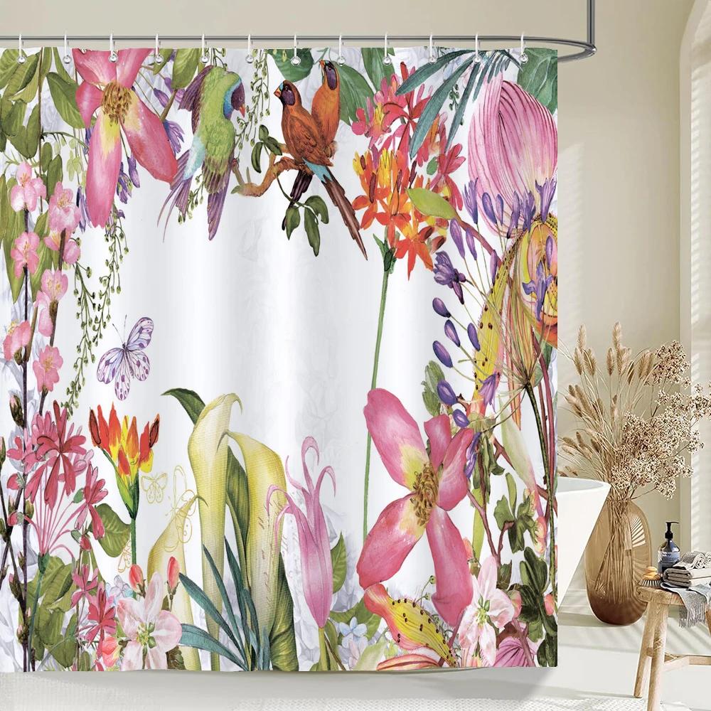 

Watercolor Flower Butterfly Shower Curtain Pastel Colors Garden Design Waterproof Bath Linen Romantic Bathroom Decor Spring W60H190(CM)-1 Pcs