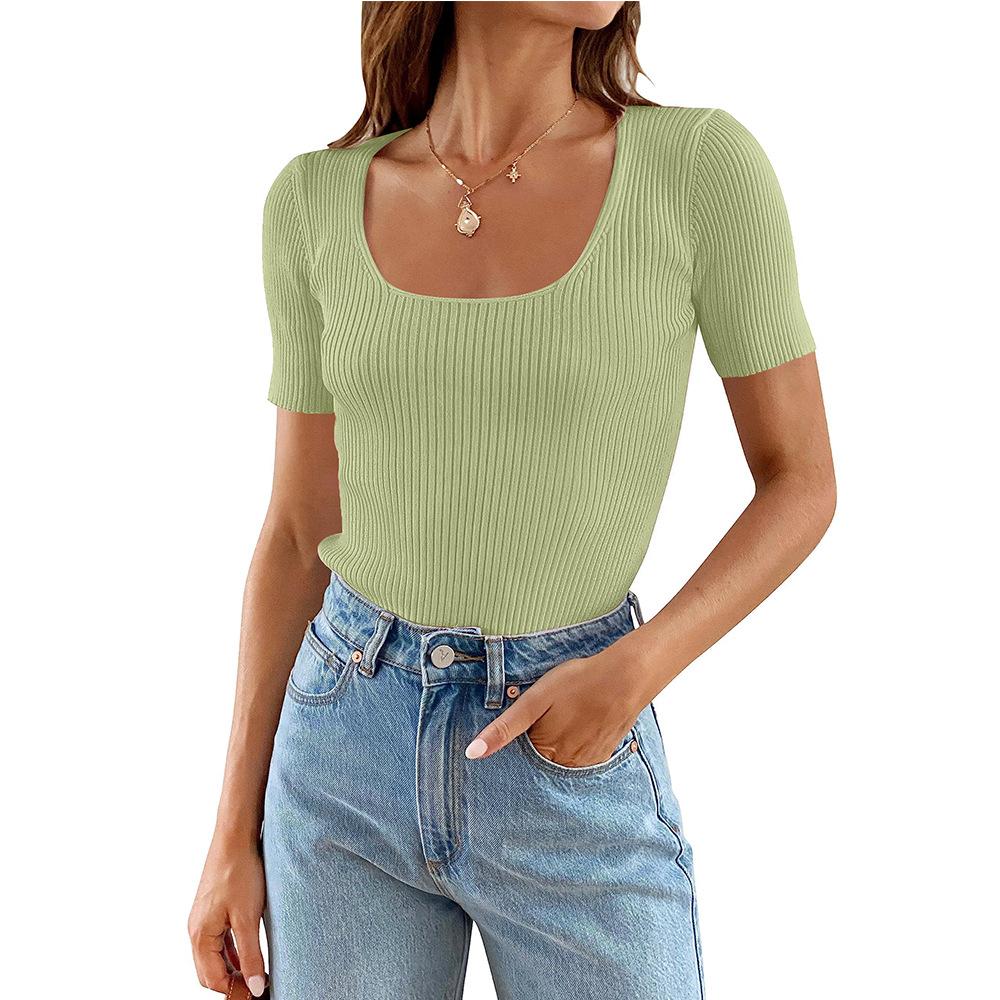 2025 summer new women's clothing women's U-neck bottom tight basic short sleeves