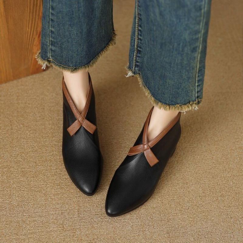 

Fashion Elegant with Medium Heels Leather Ankle Boots for Women Spring Autumn Pointed Toe Woman Short Shoes Hot New in Chelsea Booties 35