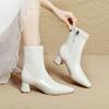 High-heeled short boots women's 2025 autumn and winter new pointed thick-heeled thin boots women's leather boots white French medium boots