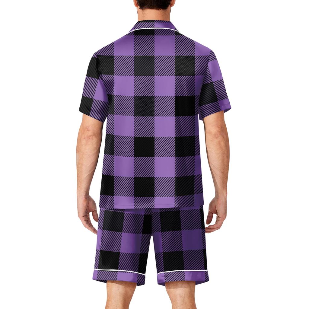 Men's Short Sleeve Button Down Pajama Set with Shorts Soft Casual Sleepwear S To XXXXL Comfortable Lounge Wear