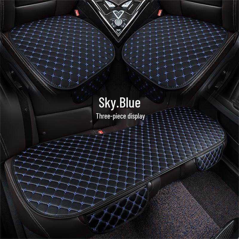Universal Nappa Leather Car Seat Cushion: Star Embroidered, Backless, Non-Slip, Three-Piece Set