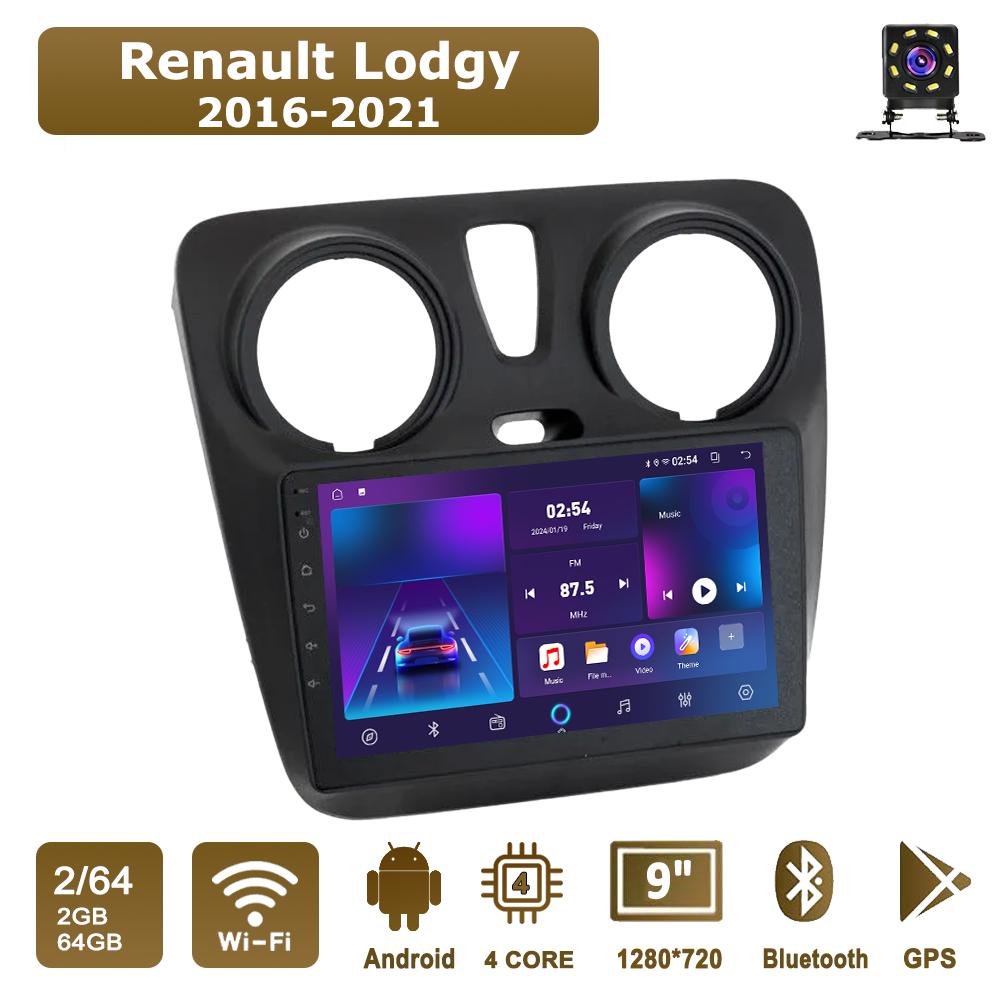 

Android Car-Play Car Radio For Renault Lodgy 2016-2021 Multimedia Player Head Unit Stereo GPS Navigation BT WIFI,2+64GB чёрный