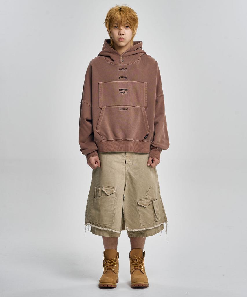 AJOBYAJO Washed Layered Cargo Skirt Shorts [Beige]