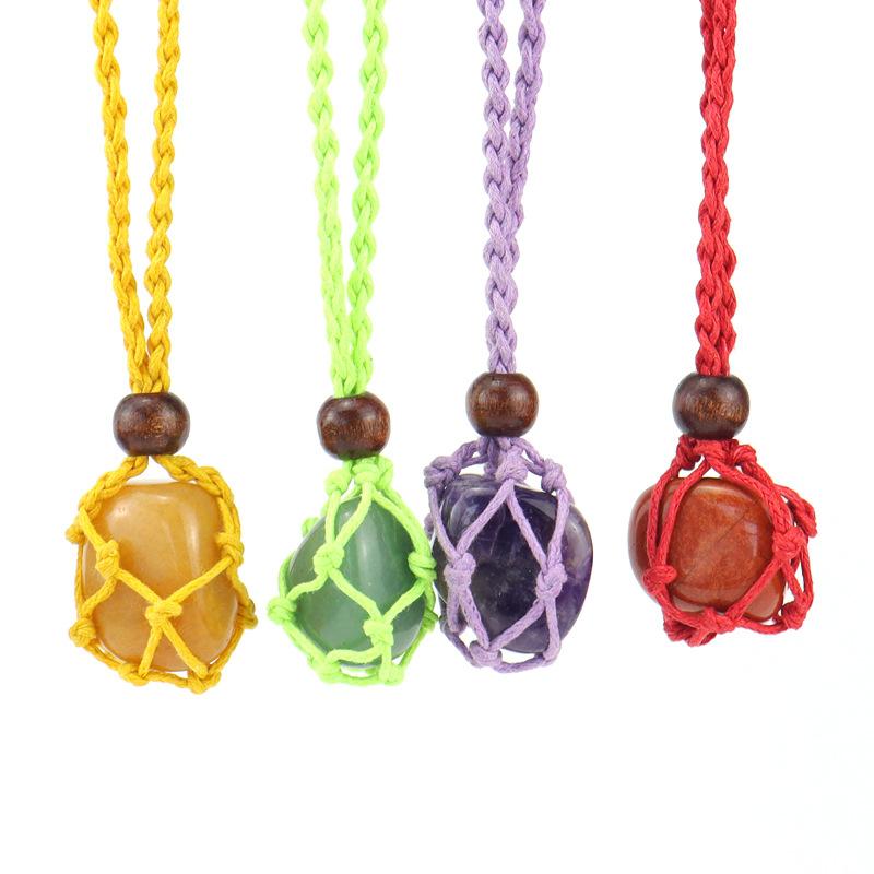 Natural Stone Mesh Pocket Woven Necklace Pendant Adjustable Retractable Mesh Pocket Hand Woven Necklace N557