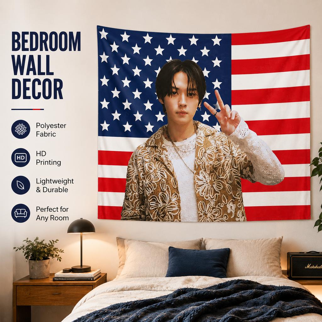 K-Pop Idol Tapestry flat print American Flag Stars Stripes Wall Hanging for Teen Bedroom Dorm Living Room Fan Gift