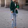 Women's Solid Color Velvet Notched Lapel Single‑Button Long Sleeve Slim Fit Blazer Jacket