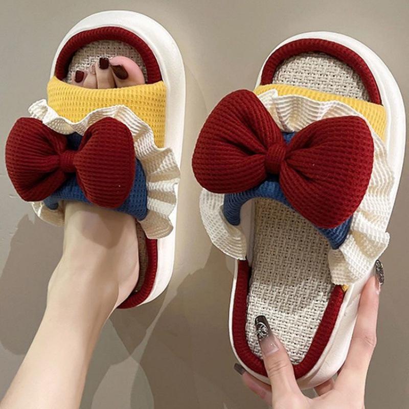 

Spring and Autumn Flax Princess Slippers Cute Home Home Home Indoor Silent Four Seasons Non-slip Bow Cotton and Linen Home 36-37 yards [Suitable for 35-36 feet]