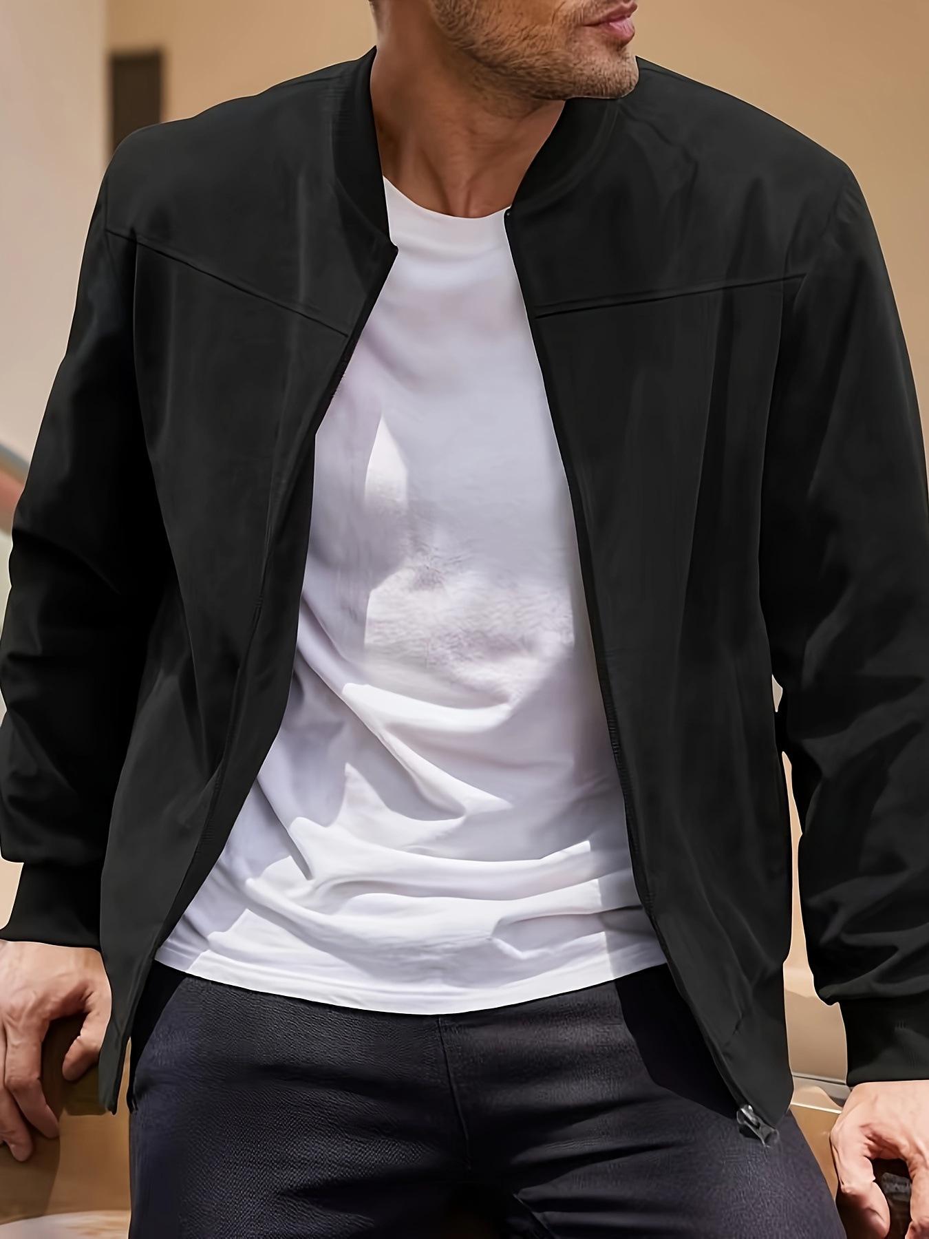 2025 Spring/Autumn Men s Suede Sports Jacket - Stand Collar, Zipper, Color Block Design Large