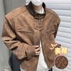 Men's Trendy Stand Collar Leather Jacket - High-End Feel, Loose Fit, Solid Color, Padded, Casual & Versatile