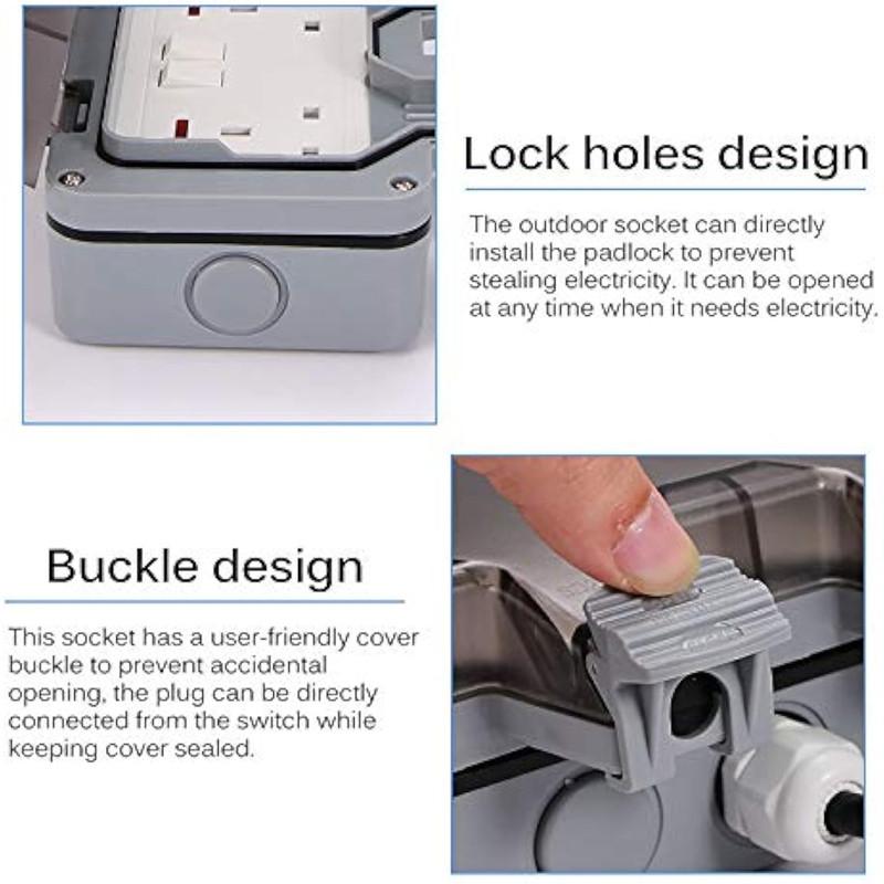 3/5/10M 13A IP66 Waterproof Double Socket Outdoor Weatherproof Sockets Outside Wall Electrical Switched Plug Sockets Box