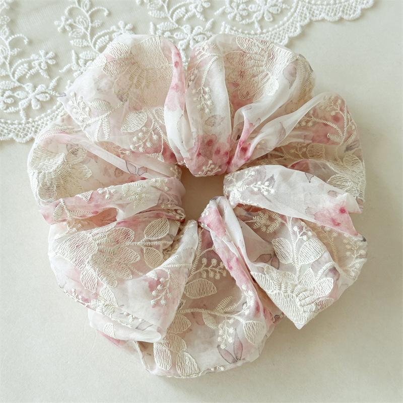 Translucent Embroidery Flower Hair Ties Sheer Aesthetic Floral Scrunchies Romantic Bride Maid Hair Jewelry For Women