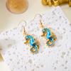 Vacation Style Shiny Rhinestone Seahorse Drop Earrings For Women Crystal Zircon Enamel Sea Animal Seahorse Earring Ocean Jewelry