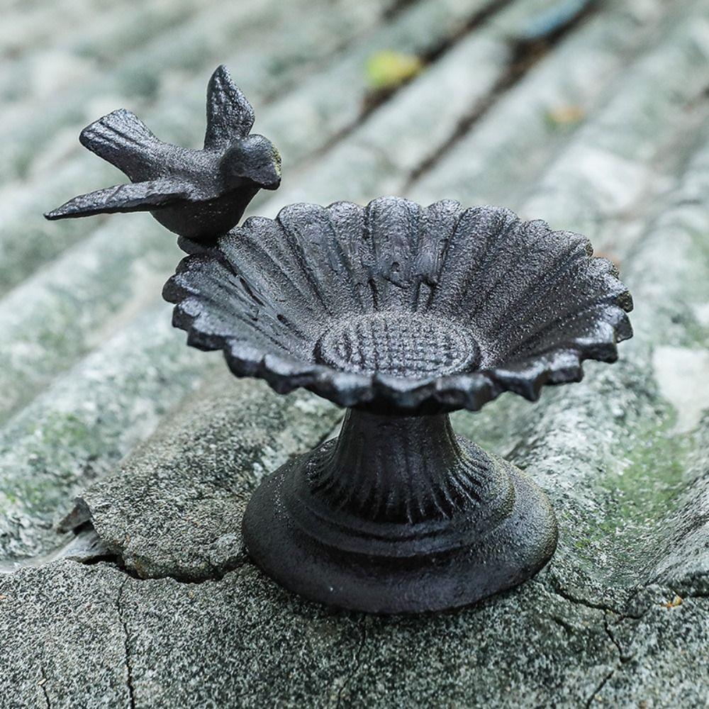 Cast Iron Bird Bath Nostalgic Bird Water Bowl Petal Bird Feeder Basin  Micro Landscape