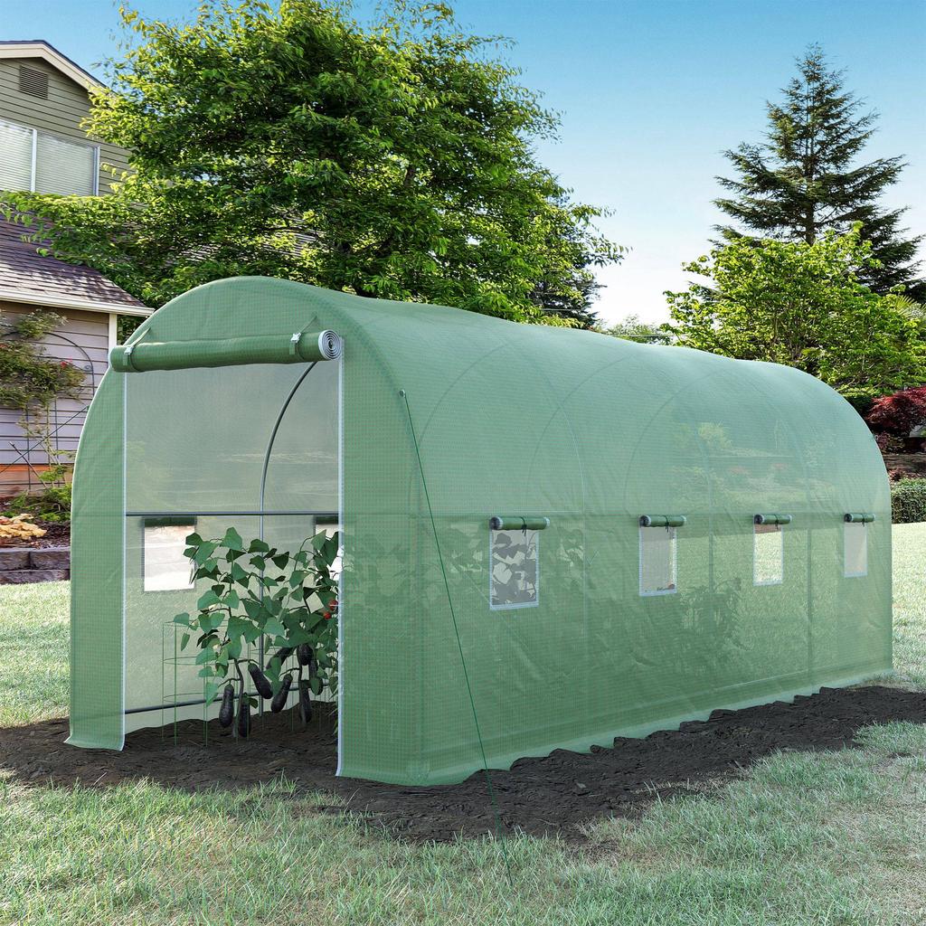 Greenhouse Foil Greenhouse Tomato House with Door, 8 Windows, Foil Tunnel made of Galvanized Steel, PE, Sturdy Greenhouse Plan