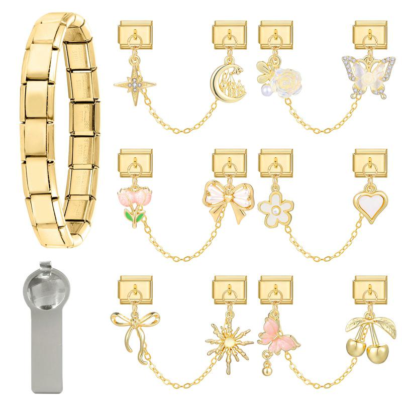 Stainless Steel Modular Bracelet Jewelry Set with Electroplated Bow and Fish Tail Pendant Accessories