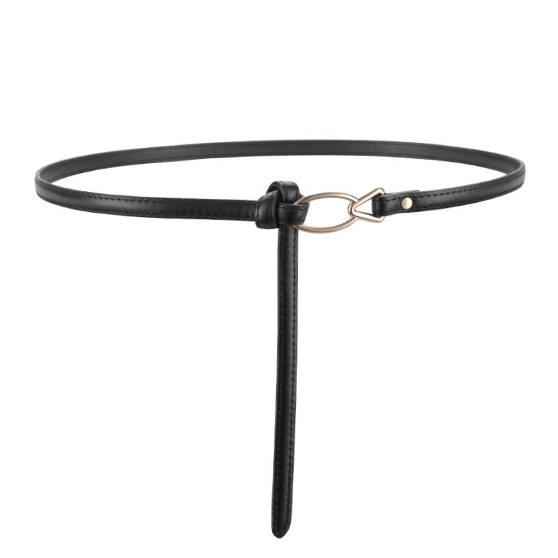 No Hole Knotted Thin Belt, Veterinary Leather Women's Decoration Versatile Dress for Women Real Cowhide Women's Trousers